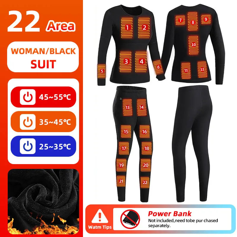 28-Zone Heated Thermal Underwear - Electric Heated Winter Sports Gear for Men