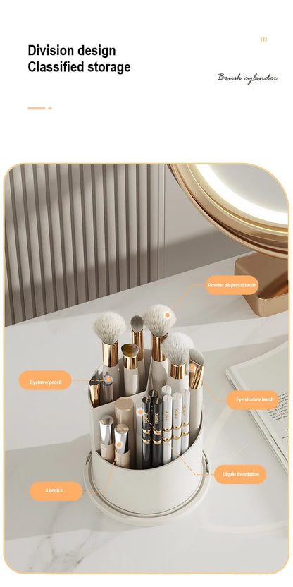 360° Rotating Luxury Makeup Brush Holder with Lid – Elegant Cosmetic Organizer for Lipsticks, Eyebrow Pencils, and Eye Shadow Storage