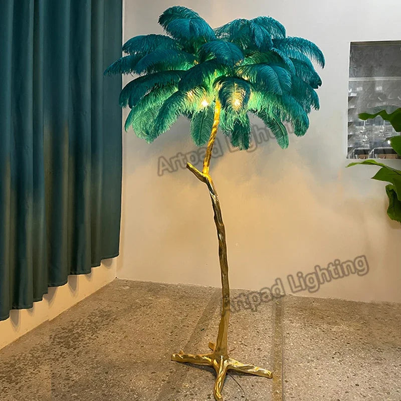 Feather Floor Lamp with Ostrich Feathers - Modern LED Resin Standing Lamp for Living Room & Bedroom