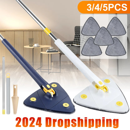 Telescopic Triangle Mop - 360° Rotatable Spin Cleaning Mop with Adjustable Squeeze Function for Wet and Dry Use