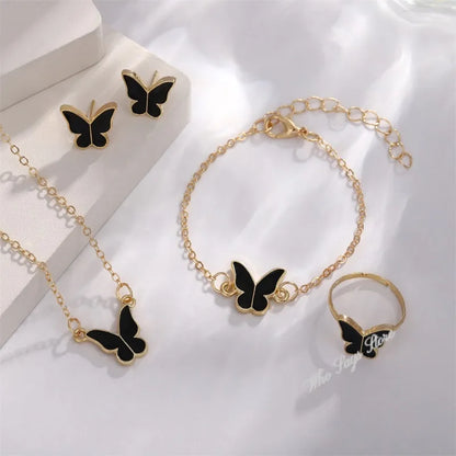 Butterfly Jewelry Set – Crystal and Acrylic – Romantic Bracelet, Ring, Necklace, and Earrings – Elegant Accessories for Women – Perfect for Weddings and Dinners