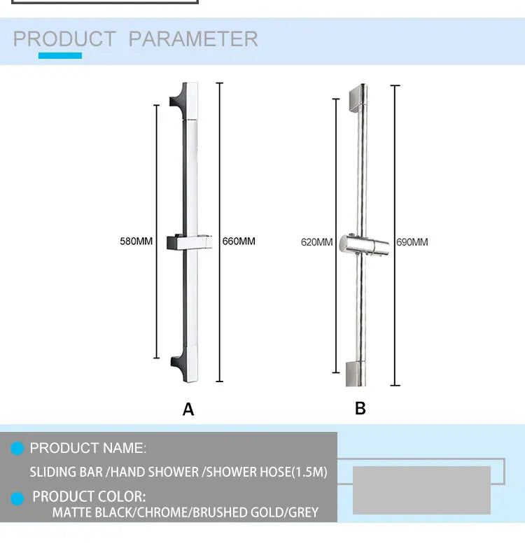 3-Function Handheld Shower with Sliding Rod Connector - Chrome, Brushed Gold, Matte Black, Gray Bathroom Accessories