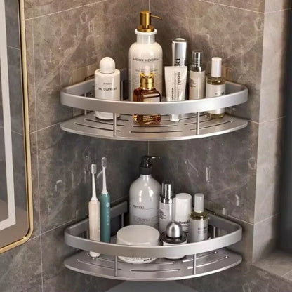 Aluminum Alloy Wall-Mounted Corner Storage Rack - No Drill Shelf for Kitchen & Bathroom