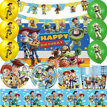 Toy Story Themed Birthday Party Supplies: Plates, Napkins, Balloons, Decorations, and Cartoon Cups for Kids' Celebrations