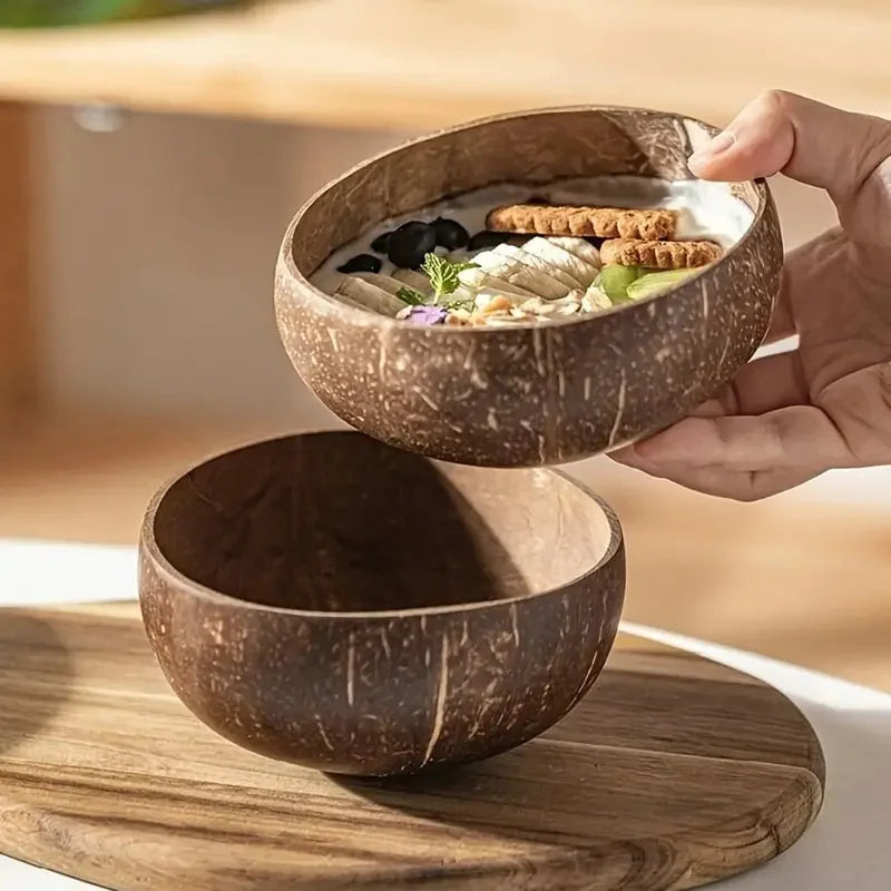 Coconut Bowls - Reusable Wooden Salad Bowls, Natural Coconut Shell Serving Utensils for Breakfast and Parties