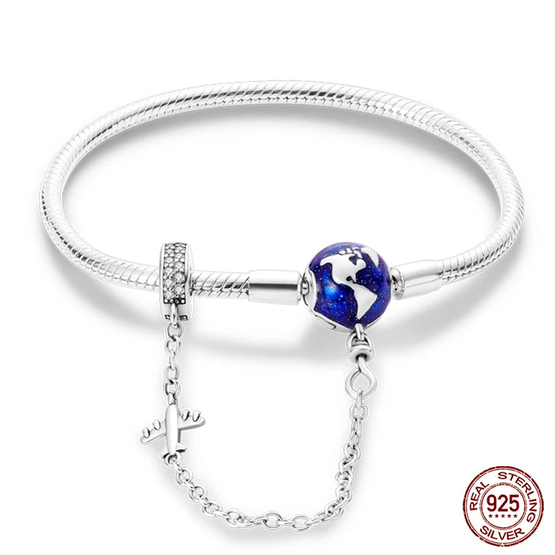 Sterling Silver 925 Bracelet with Star, Moon, Sun, and Four-Leaf Clover – Adjustable 17-20 cm