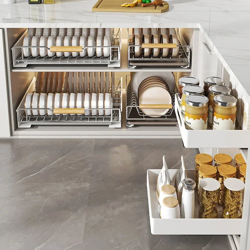 Multi-Layer Pull-Out Cabinet Rack for Bowls and Dishes - Versatile Kitchen Storage Organizer