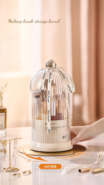 360-Degree Rotating Desktop Makeup Brush Holder – Portable Cosmetic Organizer with Lipstick Rack