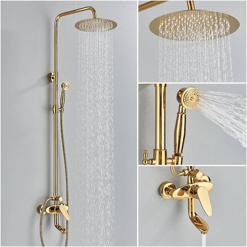 Contemporary Golden Bath & Shower Faucet - Single Handle, Rotatable Lifting Design