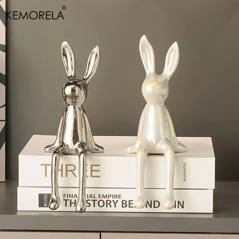 1PCS Elegant Ceramic Long-Eared Rabbit Figurine - Premium Home Decor & Art Piece