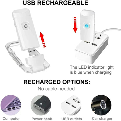 Rechargeable LED Book Light – Portable Clip-On Reading Lamp with Eye Protection, Bookmark Design, and Adjustable Brightness