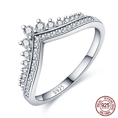 925 Sterling Silber Ring für Damen – Rosa Herz mit Krone, Stern, Mond und Schneeflocken Zirkonia Akzenten – Modischer Verlobungs- und Hochzeitsschmuck