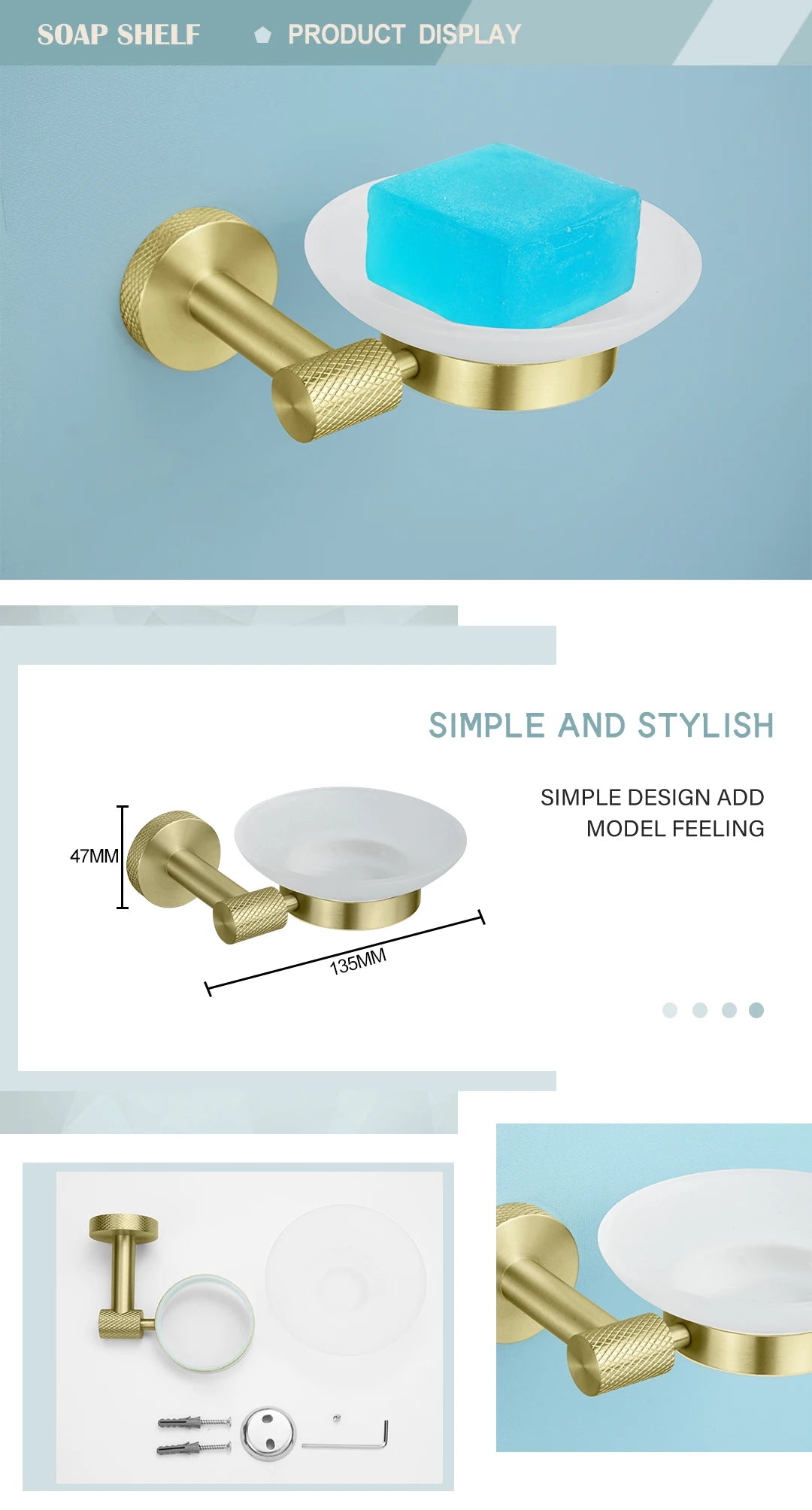 Brushed Gold Bathroom Hardware Kit - Wall-Mounted Hand Towel Bar, Toilet Roll Holder, Robe Hook, and Cup Hanger