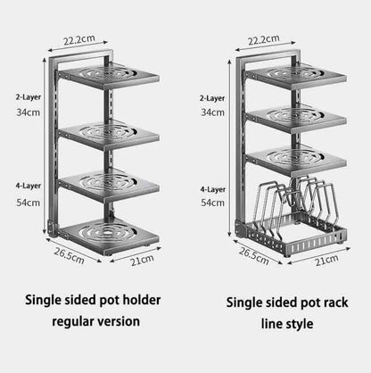 Adjustable Stainless Steel Pot Rack – Rustproof Layered Organizer for Kitchen Pans, Snap-On Design for Under Cabinet Storage