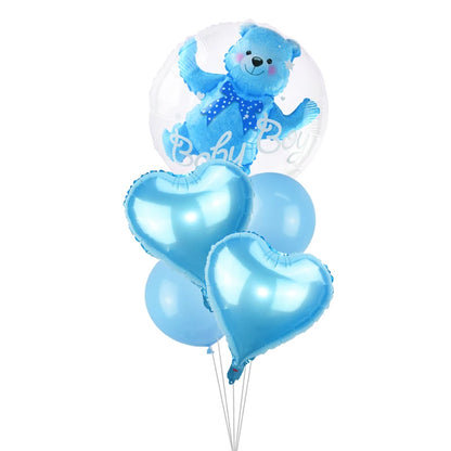 4D Transparent Baby Shower Balloon - Gender Reveal Bear Design for Boys and Girls, 1st Birthday Party Decoration, Blue and Pink Helium Balloon