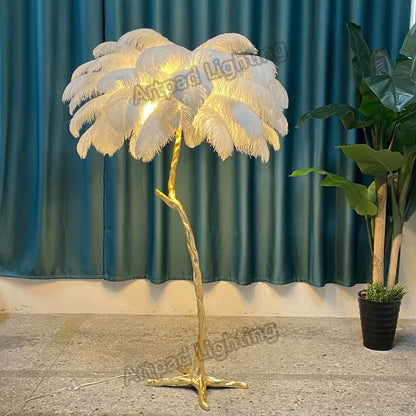 Feather Floor Lamp with Ostrich Feathers - Modern LED Resin Standing Lamp for Living Room & Bedroom