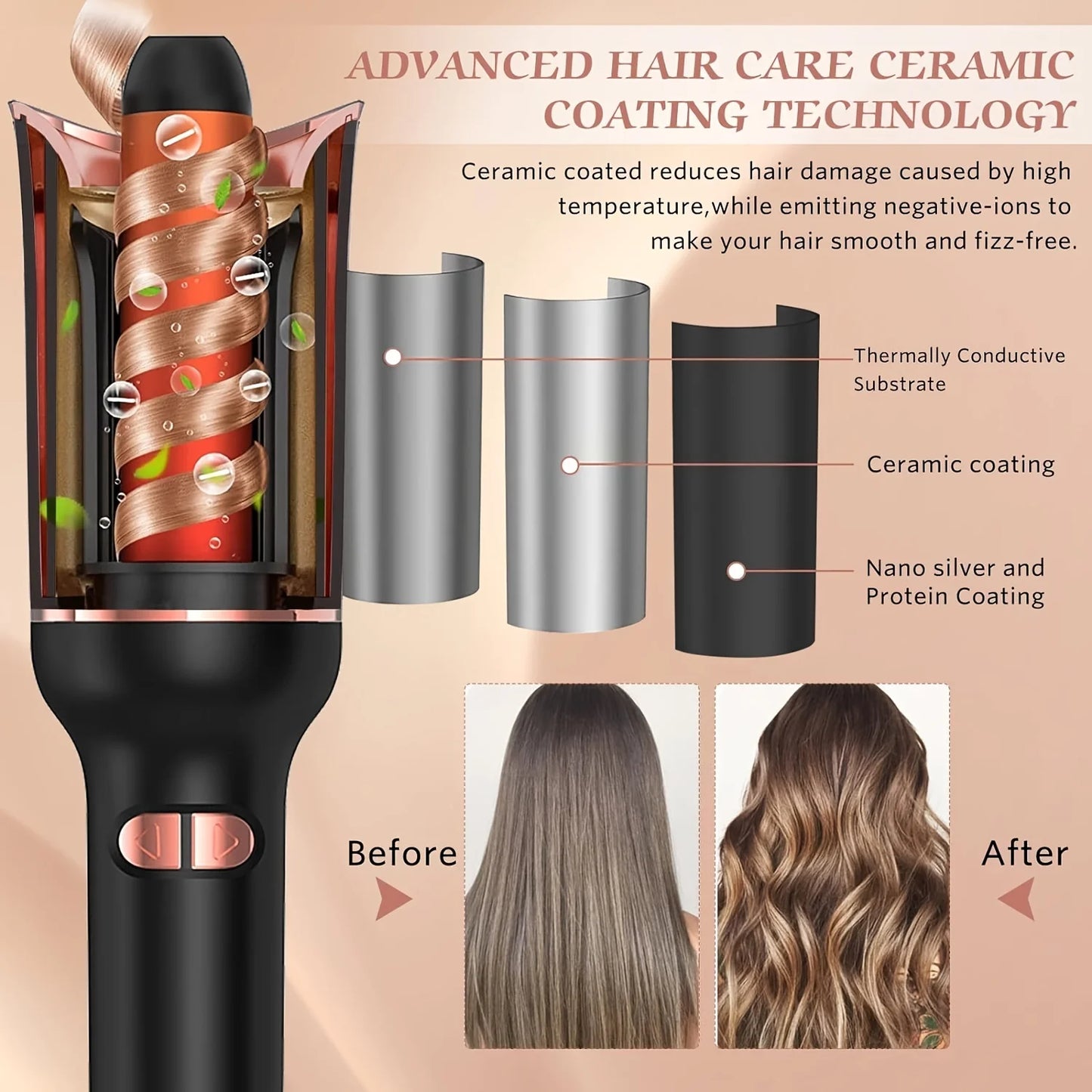 Auto Rotating Ceramic Hair Curler – Air Spin Wand Styler for Effortless Curls