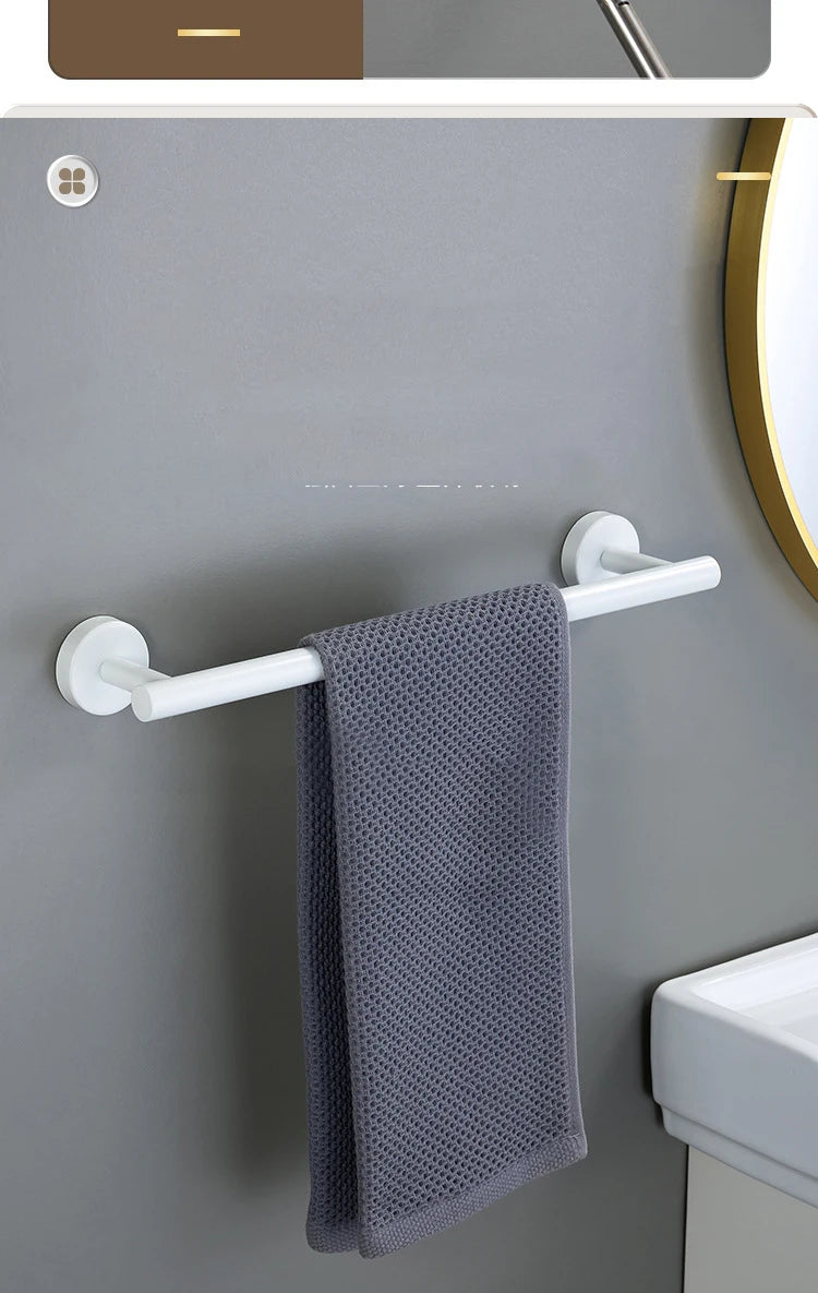 White and Gold Stainless Steel Bathroom Hardware Set - Towel Bar, Toilet Paper Holder, Clothes Hook, Towel Rack Ring