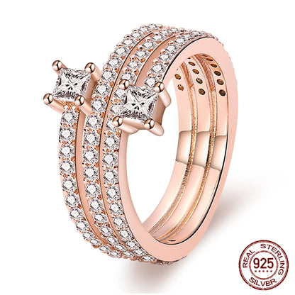 925 Sterling Silber Ring für Damen – Rosa Herz mit Krone, Stern, Mond und Schneeflocken Zirkonia Akzenten – Modischer Verlobungs- und Hochzeitsschmuck