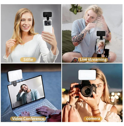 3 Modi, einstellbare Helligkeit, wiederaufladbares Mini-Clip-On-Selfie-Licht für Telefone und Computer