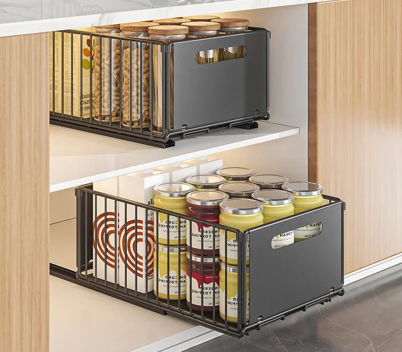 Versatile Pull-Out Cabinet Basket: Multi-Functional Snack Storage Rack for Kitchen Sink and Household Use