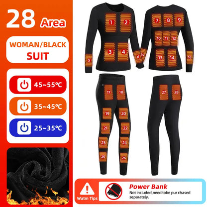 28-Zone Heated Thermal Underwear - Electric Heated Winter Sports Gear for Men