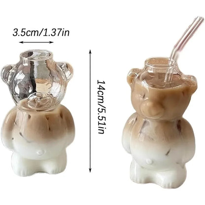 320ml Cute Bear Transparent Coffee Mug with Straw – Versatile Drinkware for Coffee, Milk, Beer, and More