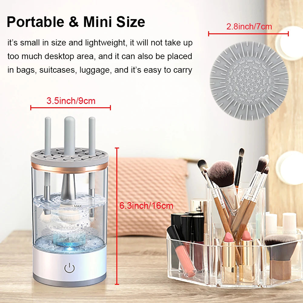 Automatic Electric Makeup Brush Cleaner - Fast Cosmetic Brush Washer with Dryer Holder Stand