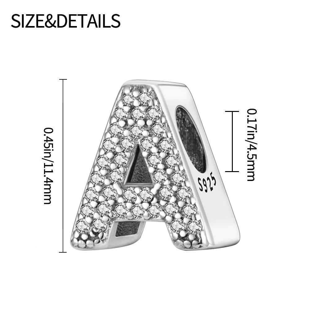 Alphabet-Buchstaben-Charms aus 925er Sterlingsilber – kompatibel mit Pandora-Armbändern – 26 Buchstabenperlen für Frauen – perfekt für selbstgemachten Schmuck und Geburtstagsgeschenke