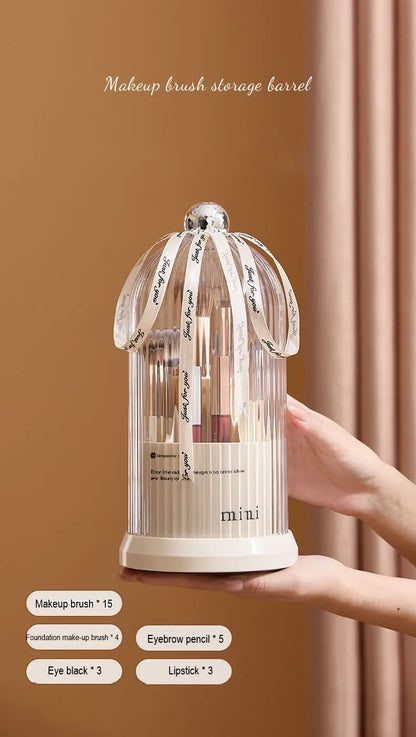 360-Degree Rotating Desktop Makeup Brush Holder – Portable Cosmetic Organizer with Lipstick Rack