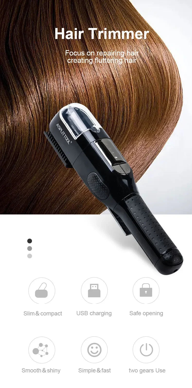 Cordless Automatic Split Ends Trimmer for Dry, Damaged Hair - Professional Hair Cutting Machine for Women