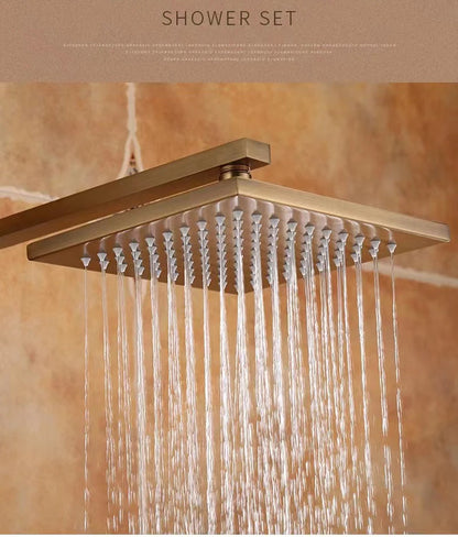 Antique Thermostatic Shower Faucet - Modern Black Bathtub Mixer with Rainfall Shower Head