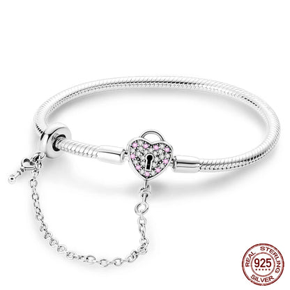 Sterling Silver 925 Bracelet with Star, Moon, Sun, and Four-Leaf Clover – Adjustable 17-20 cm