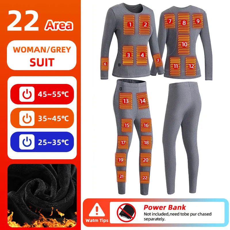 28-Zone Heated Thermal Underwear - Electric Heated Winter Sports Gear for Men