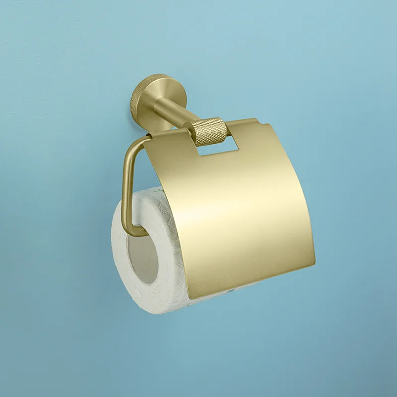 Brushed Gold Bathroom Hardware Kit - Wall-Mounted Hand Towel Bar, Toilet Roll Holder, Robe Hook, and Cup Hanger