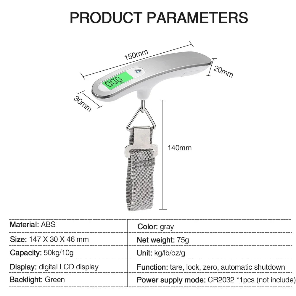 50kg/110lb Digital LCD Portable Luggage Scale with Strap - Travel Weight Measurement Tool