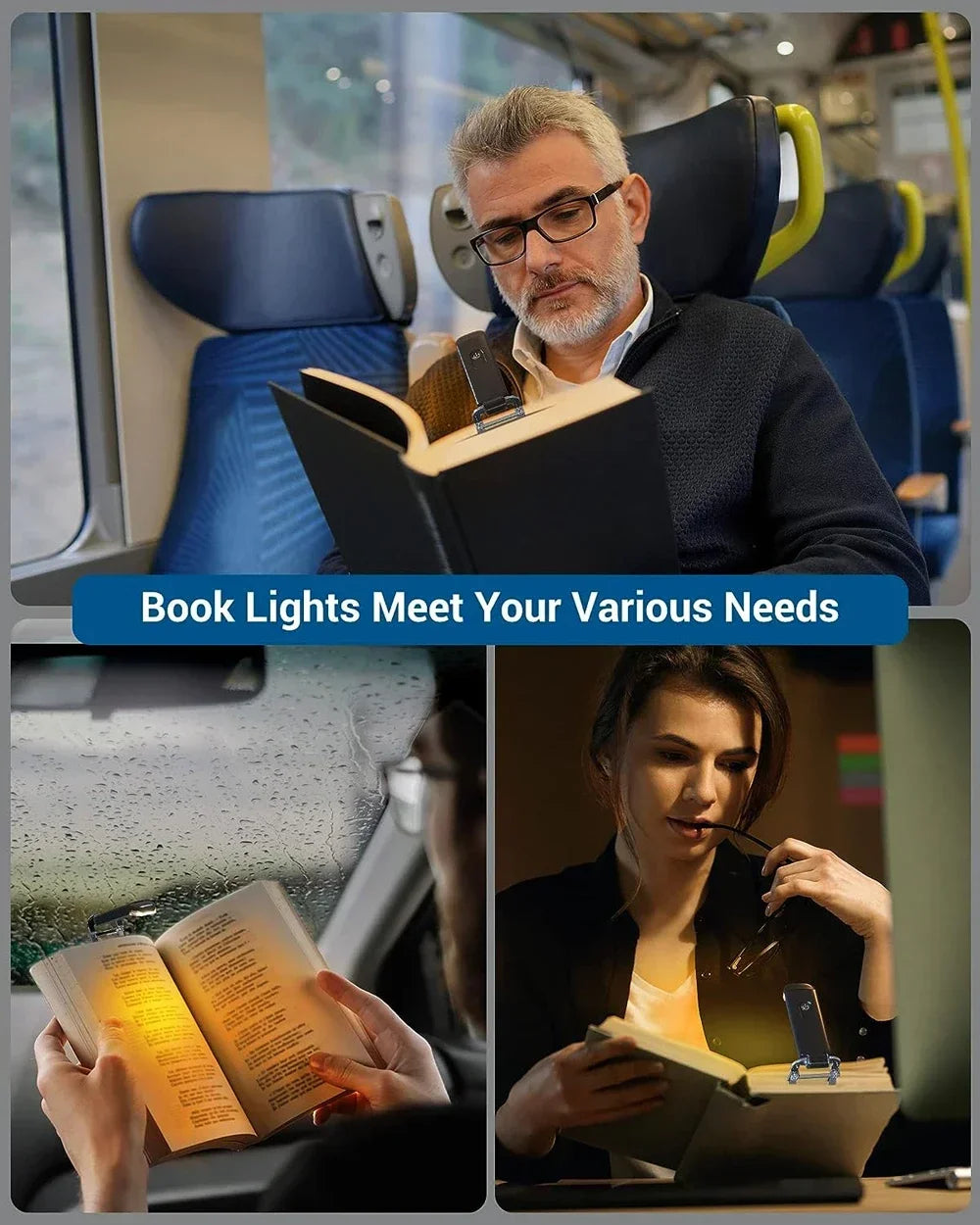 Rechargeable LED Book Light – Portable Clip-On Reading Lamp with Eye Protection, Bookmark Design, and Adjustable Brightness