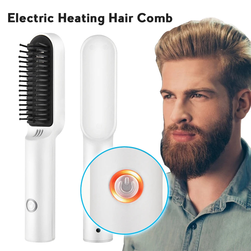 Professional Wireless Ceramic Beard and Hair Straightener – Electric Flat Iron Comb for Salon-Quality Styling