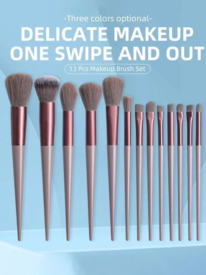 13-Piece Soft Fiber Makeup Brush Set for Beginners – Includes Eye Shadow, Powder, and Concealer Brushes