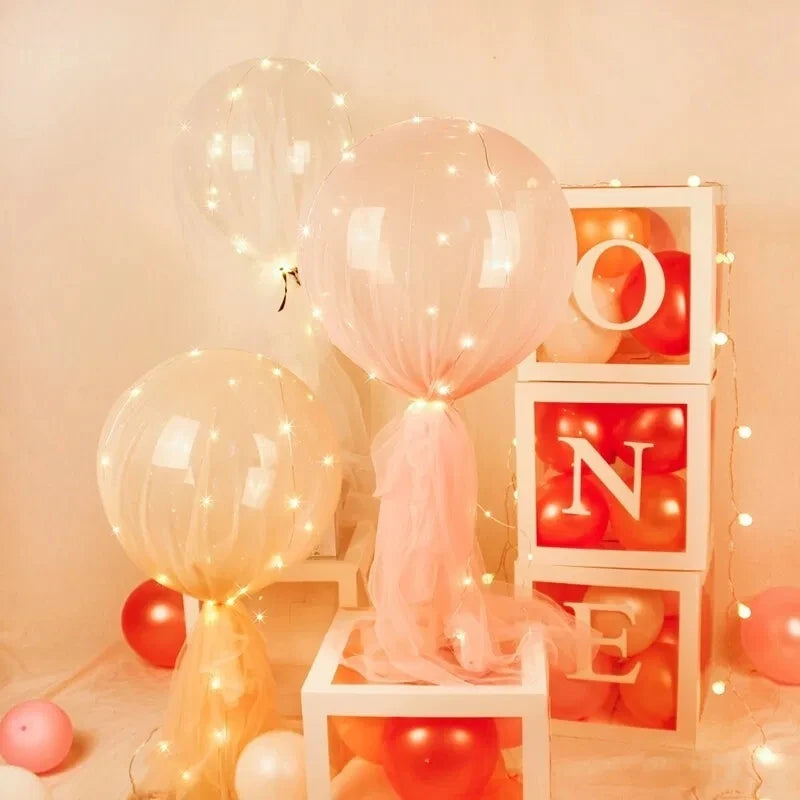 LED Balloon Column Stand with Luminous Transparent Bobo Balloons and LED String Lights – Perfect for Weddings and Birthday Parties