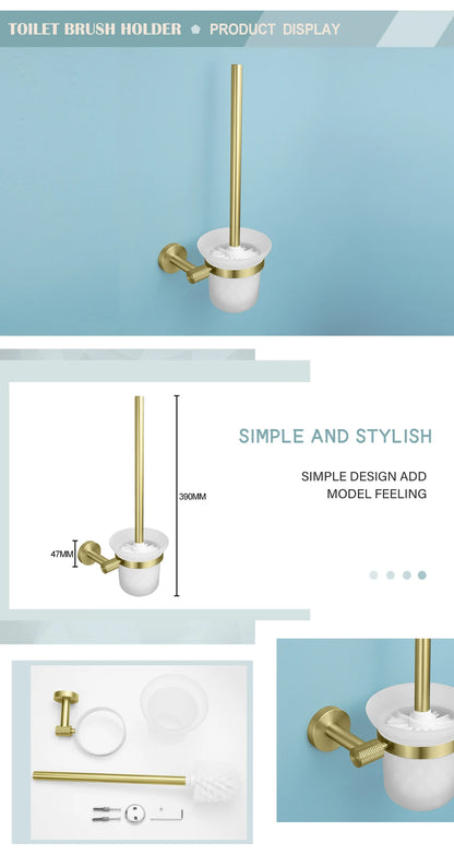 Brushed Gold Bathroom Hardware Kit - Wall-Mounted Hand Towel Bar, Toilet Roll Holder, Robe Hook, and Cup Hanger