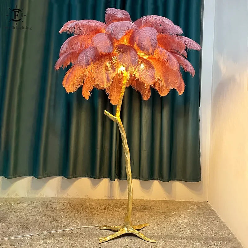 Feather Floor Lamp with Ostrich Feathers - Modern LED Resin Standing Lamp for Living Room & Bedroom