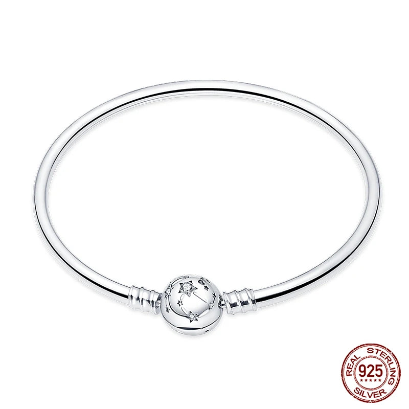 Sterling Silver 925 Bracelet with Star, Moon, Sun, and Four-Leaf Clover – Adjustable 17-20 cm