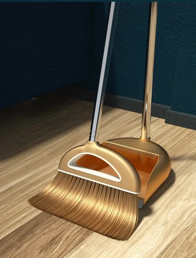 High-Quality Cleaning Set - Durable Broom, Dustpan, and Floor Wiper in Gold