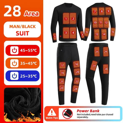 28-Zone Heated Thermal Underwear - Electric Heated Winter Sports Gear for Women