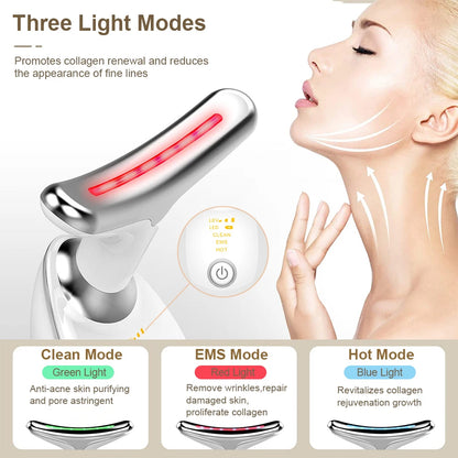 EMS Face & Neck Massager - Microcurrent Facial Lifting, LED Photon Therapy, Double Chin Remover, Anti-Aging Skin Beauty Device