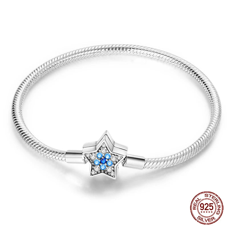 Sterling Silver 925 Bracelet with Star, Moon, Sun, and Four-Leaf Clover – Adjustable 17-20 cm