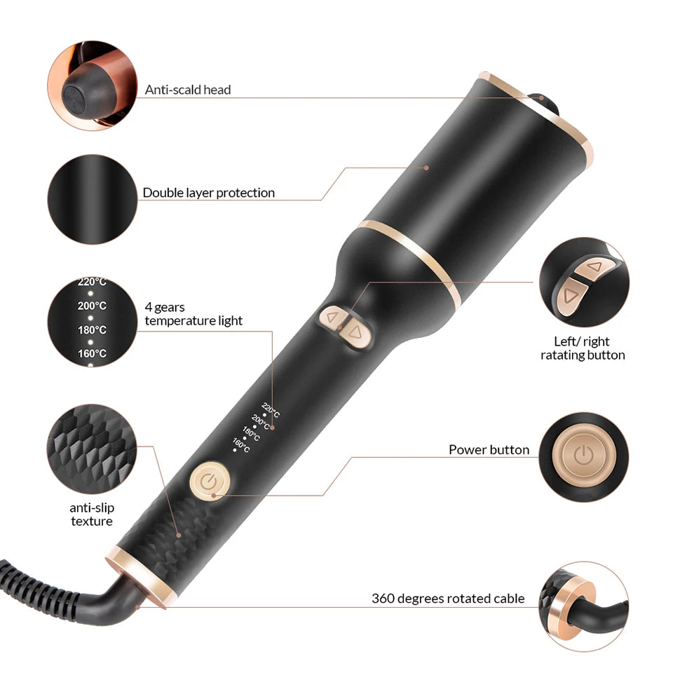 Automatic Hair Curler and Crimper: Electric Wave and Curl Tool with Integrated Ferro Ringlet Loop Technology for Effortless Wavy and Crimped Hairstyles