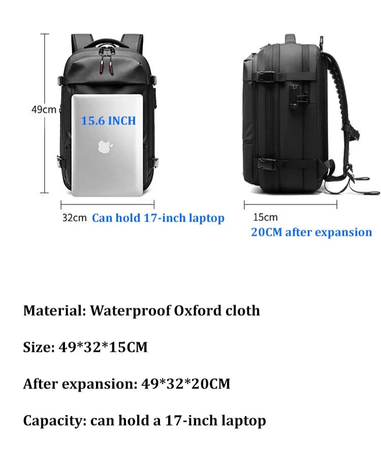 Travel Men 17'' inch  Expandable Laptop Backpack