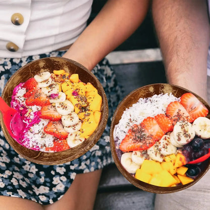 Coconut Bowls - Reusable Wooden Salad Bowls, Natural Coconut Shell Serving Utensils for Breakfast and Parties